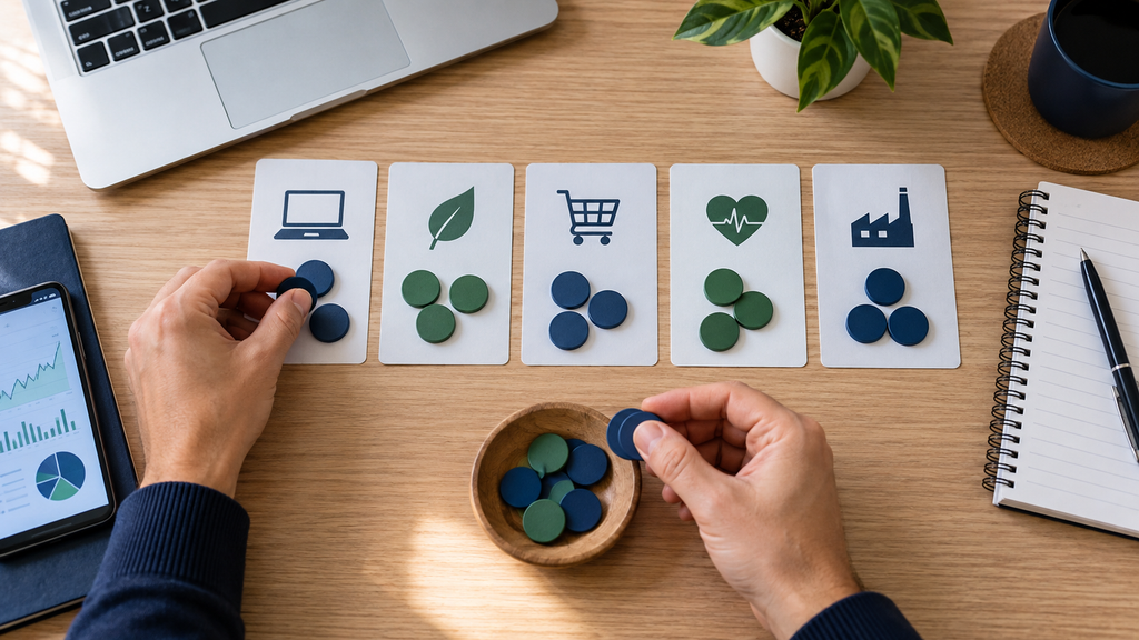 Investidor distribuindo recursos entre ações de diferentes setores para diversificar a carteira.