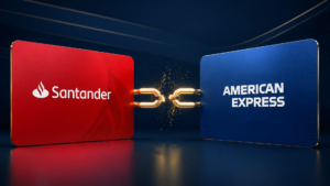 Ilustração representa o fim da parceria entre Santander e American Express para emissão de cartões Amex no Brasil.