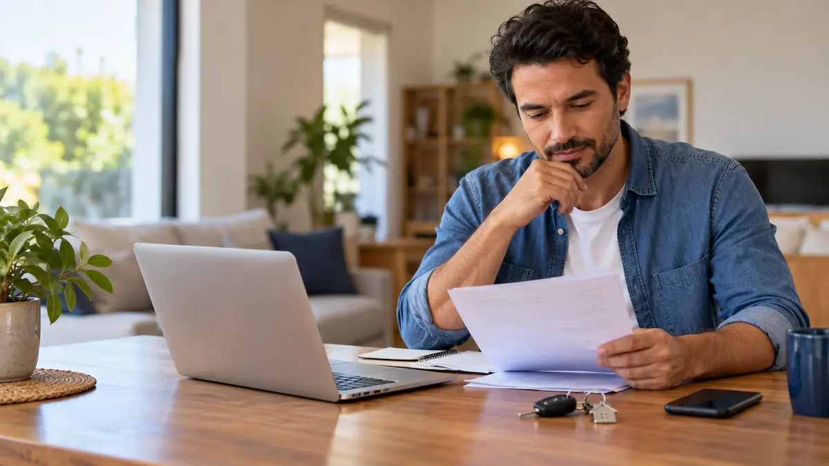 Homem analisando contrato de empréstimo com seguro prestamista